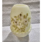 Fenton Hand Painted Custard Glass Floral Candle Holder Signed