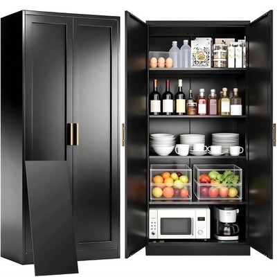 CJF 71'' H Metal Kitchen Pantry Storage Cabinet, Standing Storage Kitchen-Black