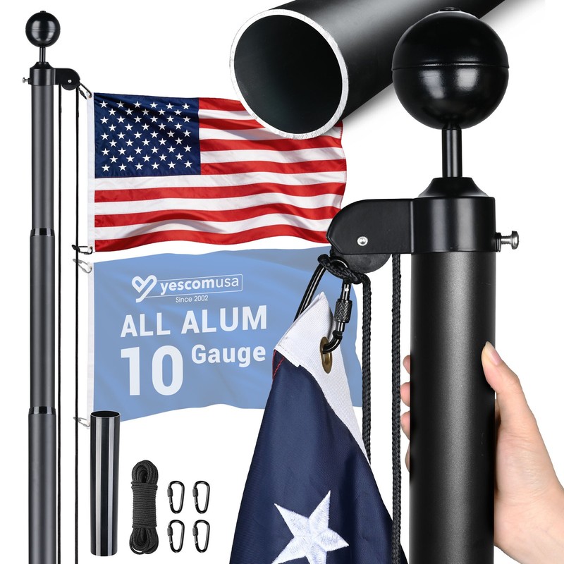 Yescom 30FT All Aluminum Sectional Flag Pole Kit 10 Gauge 2.5mm In Ground Sleeve