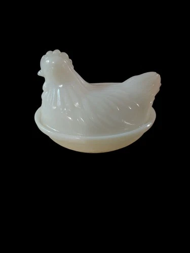 Vintage Chicken Hen on Nest Westmoreland Milk Glass White Small 3 1/2" Tall