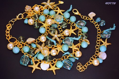 South Beach Jewelry Set Necklace Bracelet Turquoise Pearls Shells, Amrita Shing - Picture 11 of 13
