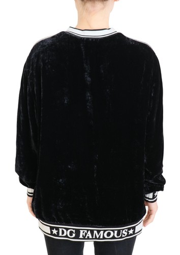 DOLCE & GABBANA Sweater Black Velvet Crewneck Pullover IT40 / US8 / M - Picture 3 of 8