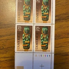 1989 25c America: SW Carved Figure Mint Stamp Plate Block #2426 