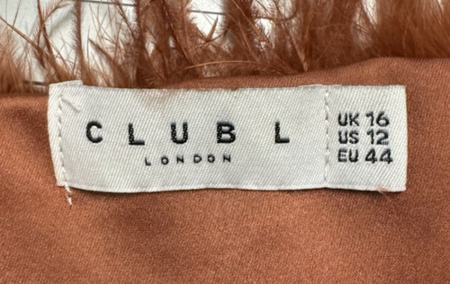 Club L Burnt Orange Bandeau Feather Slip Dress UK 16 - Picture 5 of 7