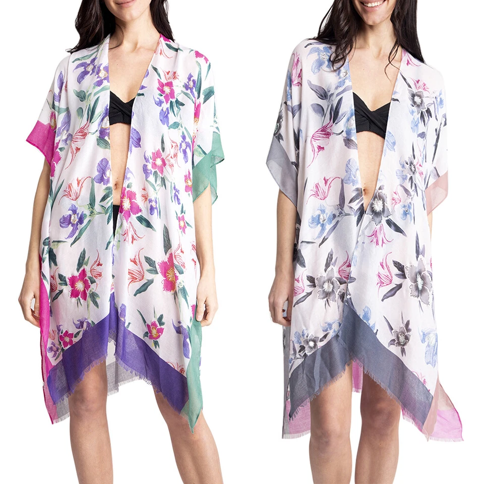 Women's Kimono Summer Floral Print Lightweight Long Top Cover Beachwear Dress