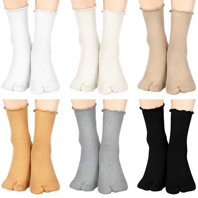 6 Pairs Tabi Split Toe Socks Short and Long Ruffle Frilly Tabi Socks Elastic ...