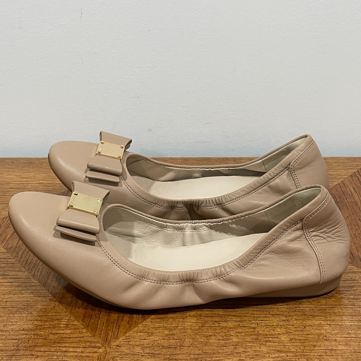 Cole Haan Tali Ballet Flat Bow Womens 9B Beige Nude Leather - Main Image