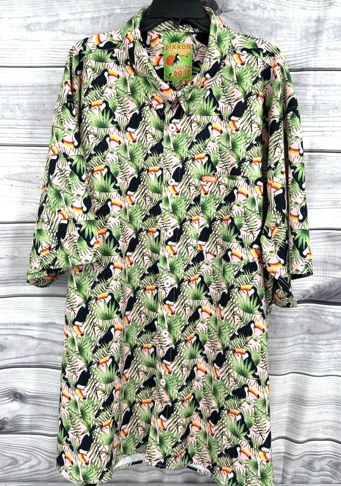 DIXXON FLANNEL CO TOUCAN DO IT SHORT SLEEVE BUTTON FRONT SHIRT Men Size