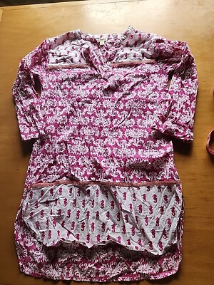 Hatley Tunic Hot Pink Seahorse Print V Neck Sz S