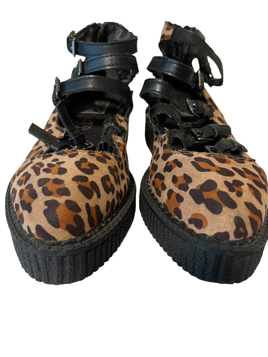 Women Leopard Faux Suede Multi-Strap Pointed Mary Jane Shoe Size 