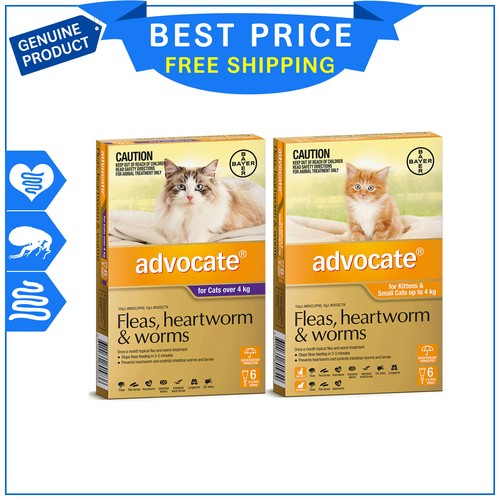ADVOCATE for Cats Flea Heartworm Worm treatment 6 Pipettes FREE