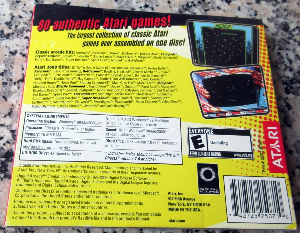 Atari 80 Classic Games in One PC CD-ROM NEW Sealed 2005 98/XP+ Centipede Tempest - Image 2 of 4
