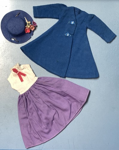 Vintage 1960s Horseman Mary Poppins Dress, Hat & Coat Fits Barbie Doll