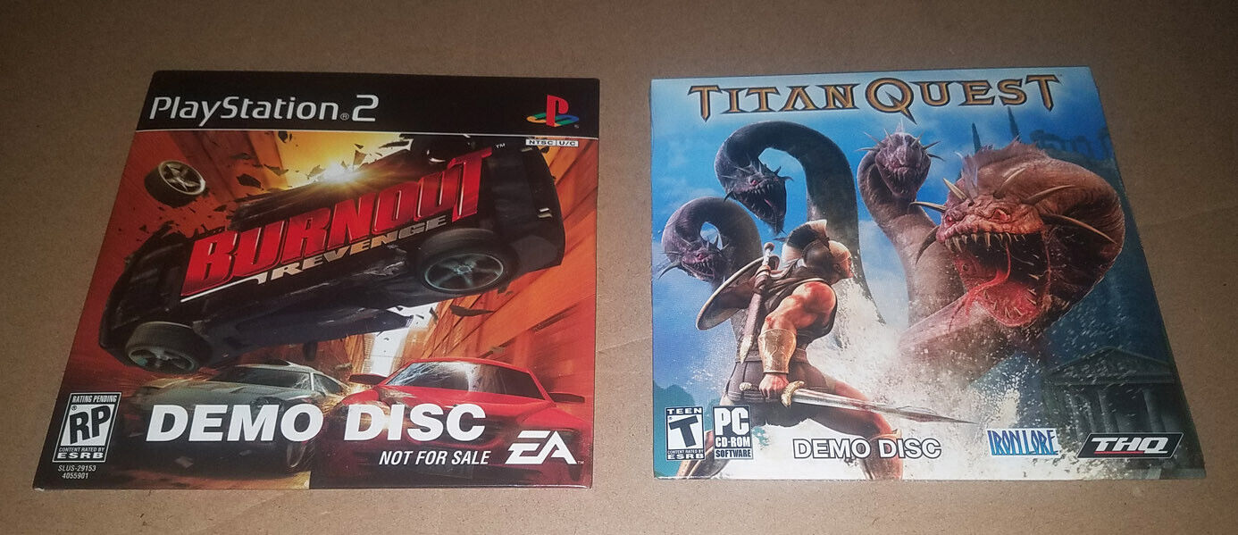 BURNOUT REVENGE (PS2) & TITAN QUEST (PC) Original Game Demo Discs - New & Sealed