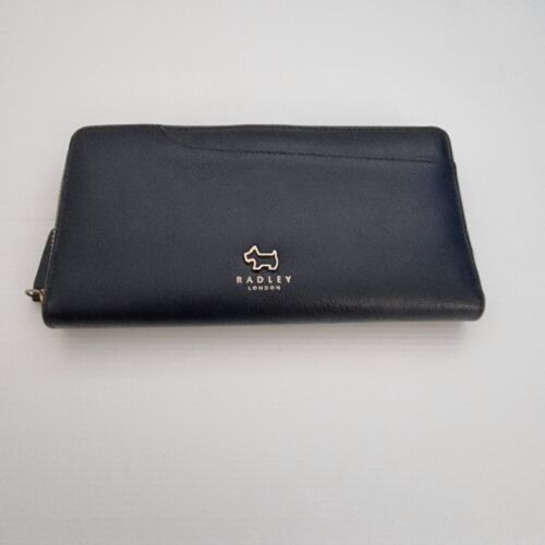 Radley London Dark Navy Leather Zip Around Wallet Purse Westie Designer Logo - 第 1/9 張圖片