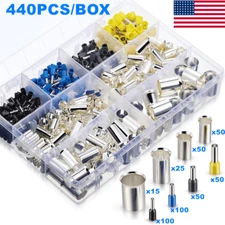 440PCS Cold Pressed Crimp Connectors Electrical Wire Terminals End Ferrules Kit