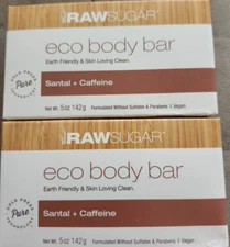 RAW SUGAR Eco Body Bar, SANTAL + CAFFEINE  5 oz (Lot of 2) VEGAN & DAILY SHIP