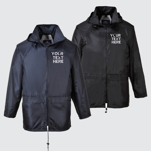 Custom Text Mens Rain Jacket Personalised Full Length Zip Waterproof Top S-2XL - Picture 2 of 7