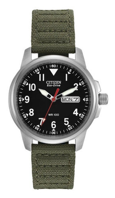 #ad #ad Citizen Men#x27;s Eco Drive Black Dial Green Strap Field Watch BM8180 03E fresh $75.00