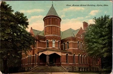 West Avenue School Building Elyria Ohio Vintage Linen Postcard
