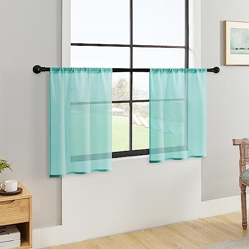 Sheer Tier Curtains Aqua Blue Kitchen Tiers 30 inch Length Half Window - Picture 5 of 6