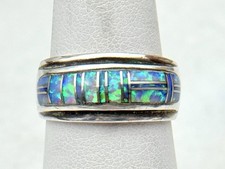 Sterling Silver Native American Handcrafted Navajo Inlaid Fire Opal Ring Size 6
