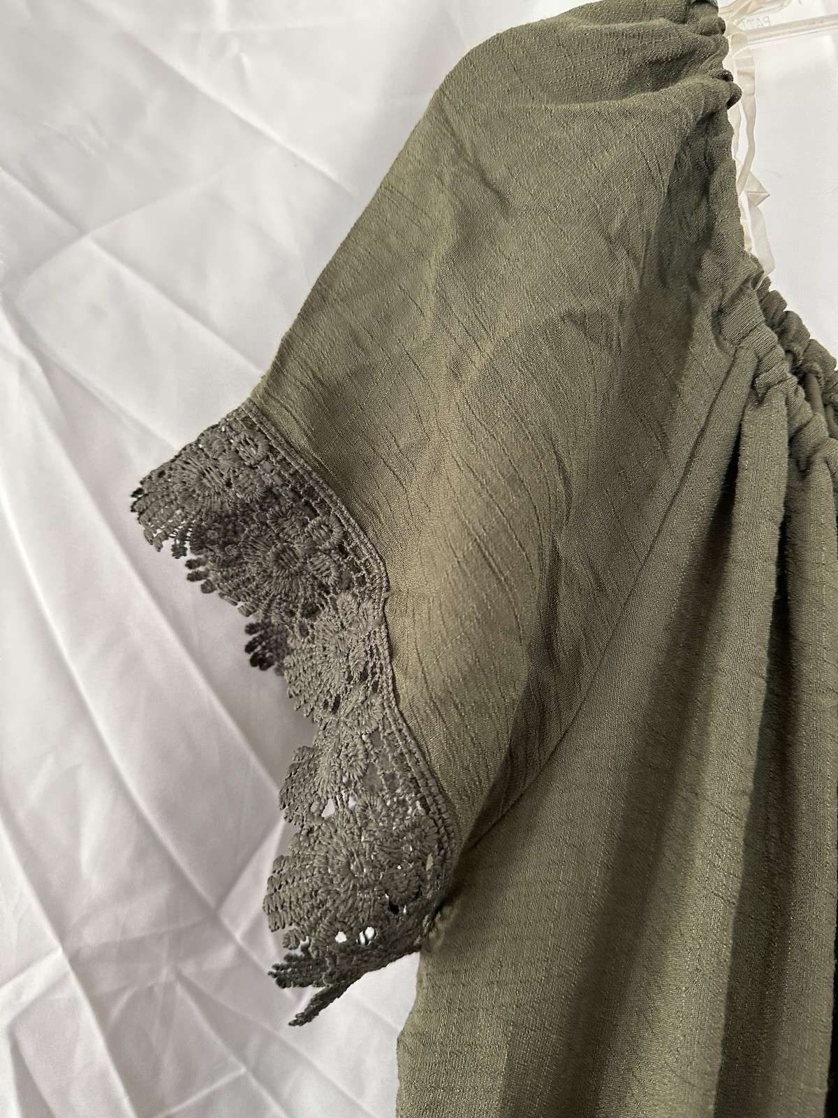 Indigo Rose Women's Olive Green Tired Dress Crochet Detail Boho Cottage Size 1X