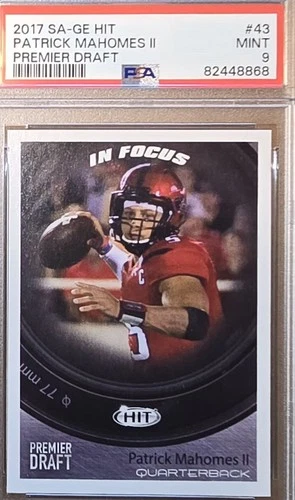 PATRICK MAHOMES PREMIER DRAFT ROOKIE CARD GRADED PSA 9 - 2017 SAGE HIT -IN FOCUS