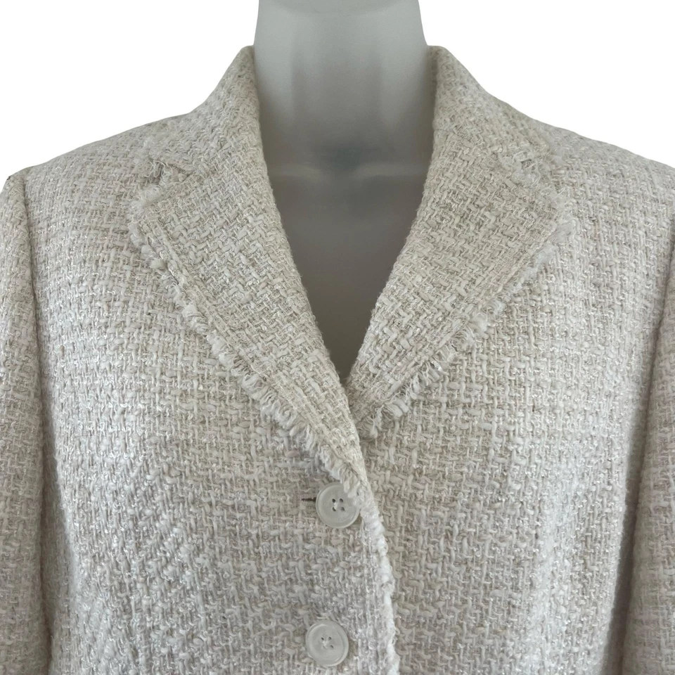 Brooks Brothers 346 Blazer 女式 8 奶油粗花呢亚麻混纺纽扣夹克衬里 — 第 2/4 张图片