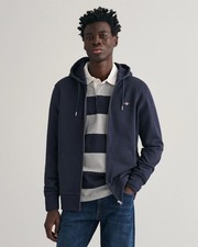 Image of GANT Mens Regular Fit Shield Logo Full Zip Hoodie - 433 Evening Blue