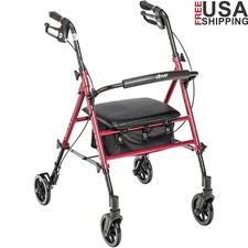 Foldable Rollator Walker W/ Seat Adjustable Handles Locking Brakes Storage Pouch
