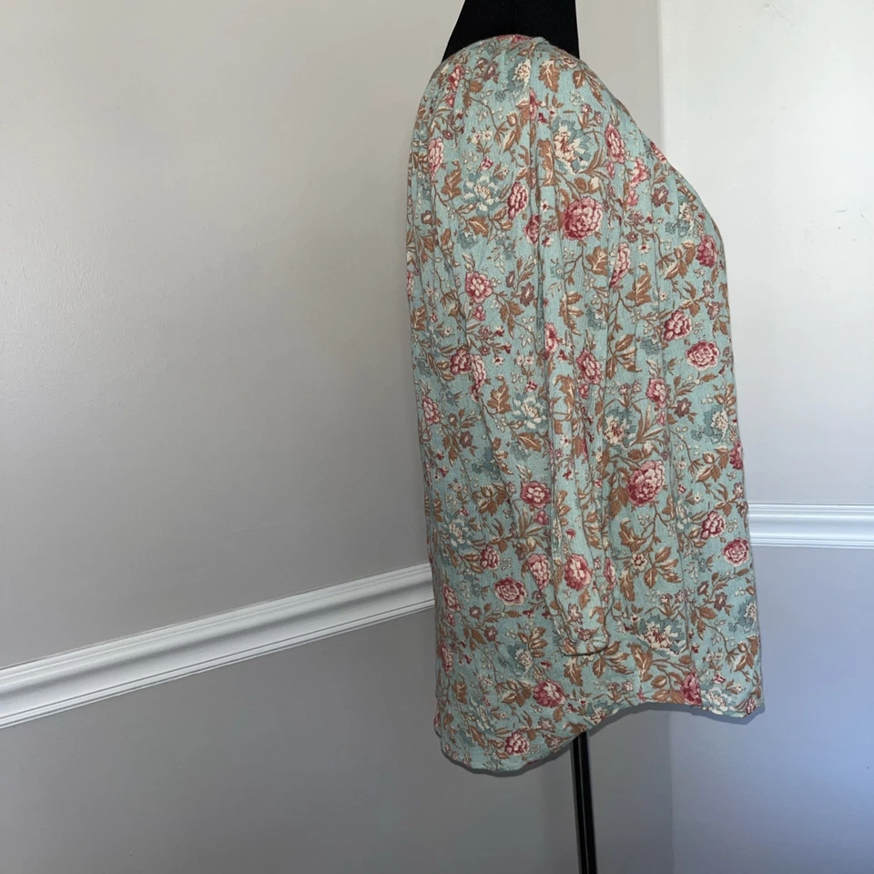 Top campesino de gasa con botones manga 3/4 floral Chaps para mujer multicolor talla L Foto 4 de 4