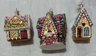 Old World Christmas Ornaments Lot of 3 Gingerbread Houses Holiday Village OWC