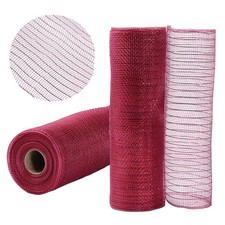 2 Rolls Burgundy Deco Mesh Metallic Striped Mesh Ribbon 10 inch x 10Yard for ...