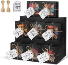 KPOSIYA 20 Pcs Black Bakery Boxes with Window Individual Cupcake Boxes 4X4X2.5 I
