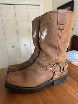 Xelement Brown Leather Harness Boots Men's Size 11 M Motorcycle Eagle Square Toe