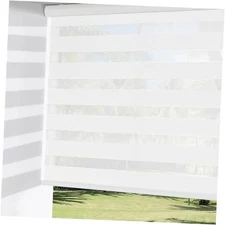  Cordless Zebra Blinds for Windows, Dual Layer Free-Stop 20"W x 72"H White
