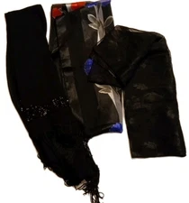 3 Women's Scarves Black Various Shapes & Patterns, Fringe