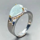 gem jewelry Natural Aquamarine Ring 925 Sterling Silver Size 6 /R461322