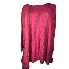 NWT Simply Vera Women’s Textured Tunic Top Frayed Hem Casual Blouse Red 2X