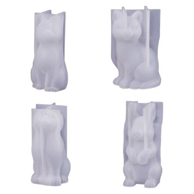 4 Pcs Cat Dog Rabbit Mold 3D Animal Mold for DIY Home Decor