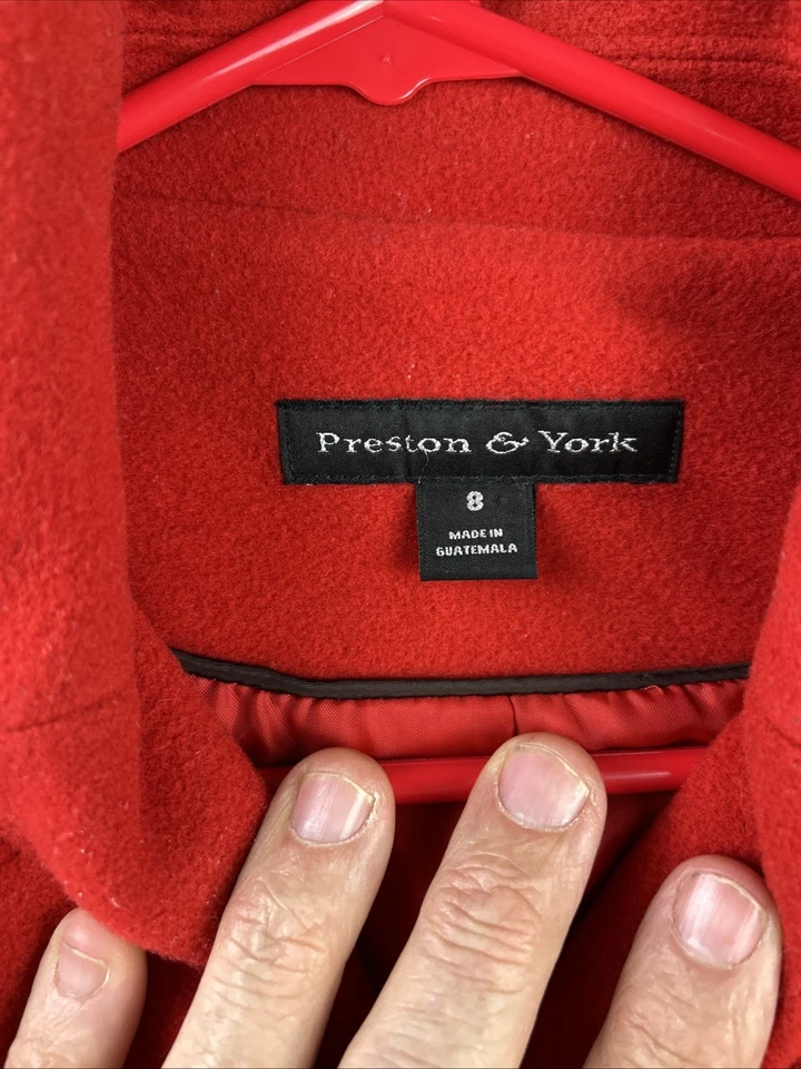 Preston & York Wool Blend Pea Coat Cherry Red Women’s Size 8 Button Pocket - Image 2 of 4