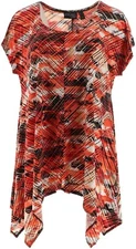 Attitudes Renee Como Jersey Printed Handkerchief Hem Tunic-Coral-Medium-A308812