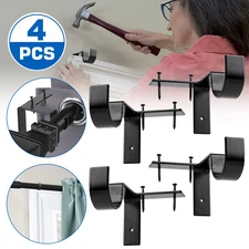 4PCS Bracket Hang Curtain Rod Holders Single Hook Right Into Window Frame Decor