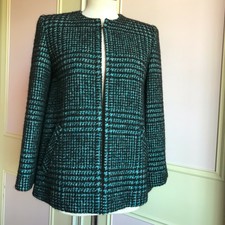 Hallhuber Wool Blend Winter Coat In Tweed Boucle Jacket In Green/black Uk 8 (s)