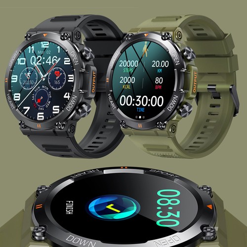 Montre intelligente militaire pour hommes (répondre/faire des appels) robuste tracker de fitness tactique - Photo 1 sur 18