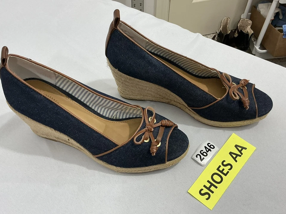 Sapato anabela feminino Bass Anne 9,5 M azul denim biqueira aberta espadrille - Imagem 2 de 4
