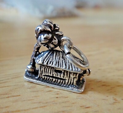 Sterling Silver 3D 14x14x7mm 3.5 gram Tropical Grass Hut Coconut Tree Charm