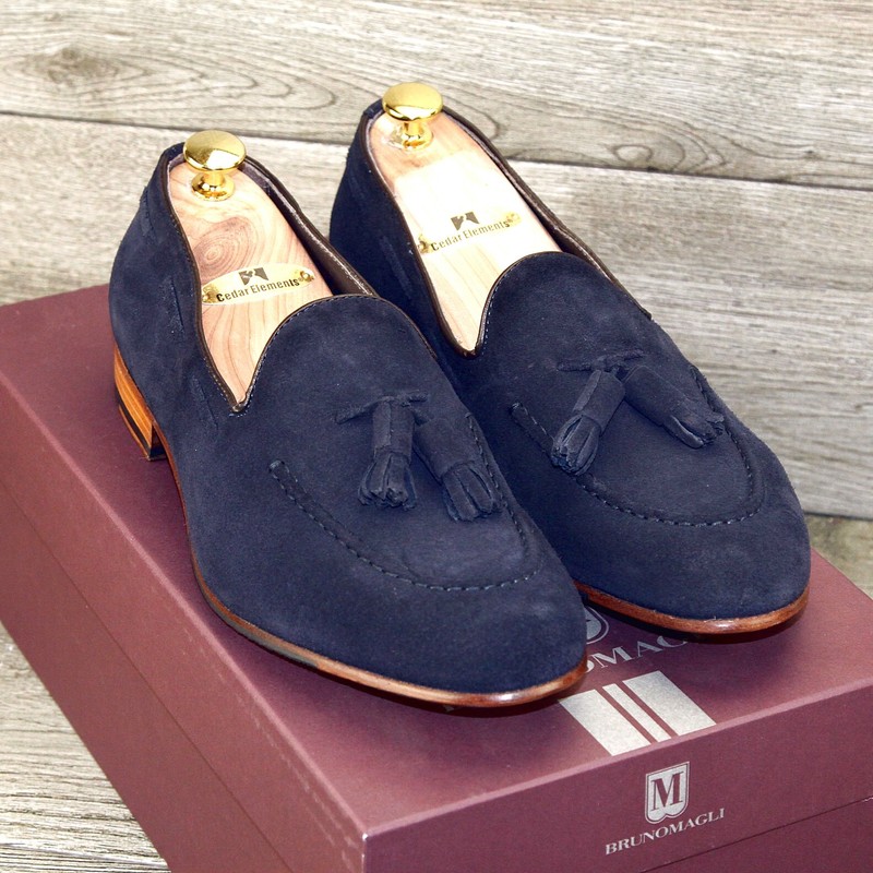 * NIB * $425 Bruno Magli NILO 9 M  Navy Suede Nordstrom * new Cedar Trees