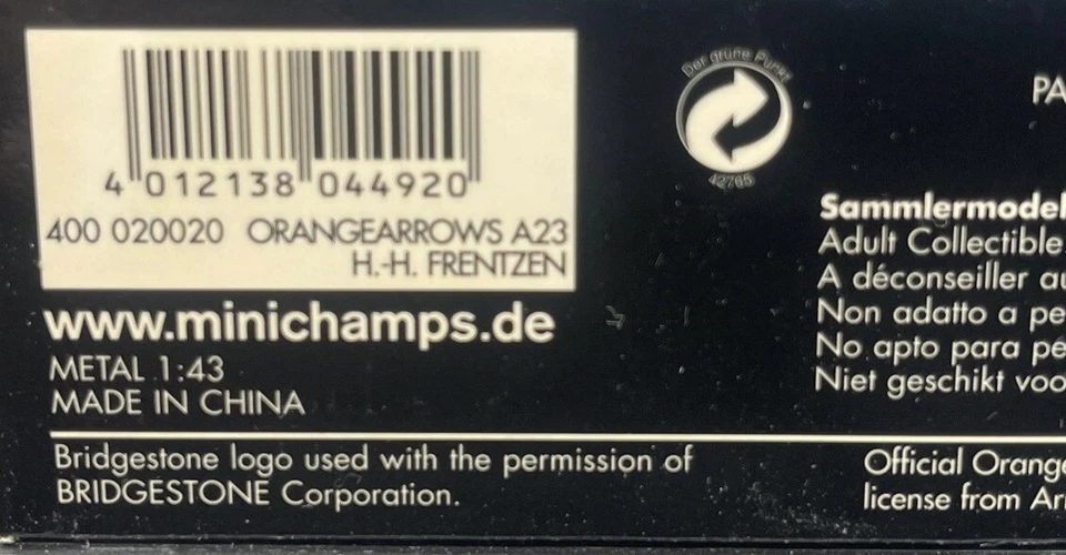 Minichamps 1/43 Orange Arrows A23 H. H. Frentzen 400020020 - Image 4 of 4